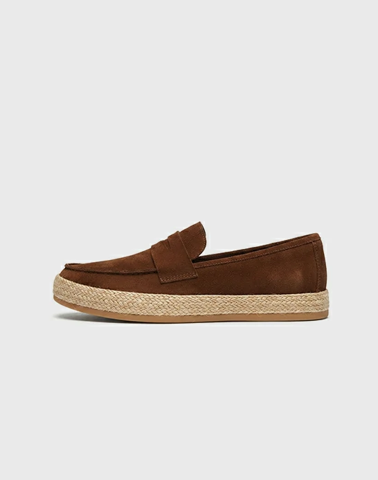 Ballerine homme daim Marron avec bande