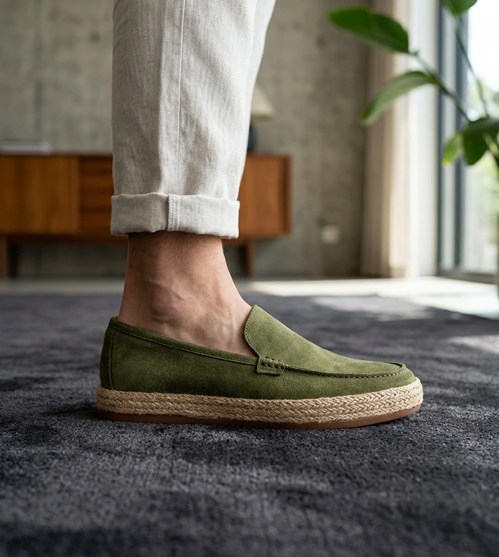 Ballerine homme daim vert