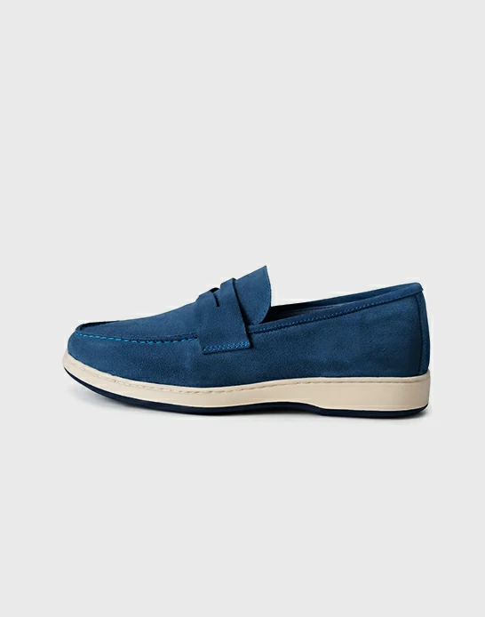 Ballerine homme daim avec bande Bleu jean