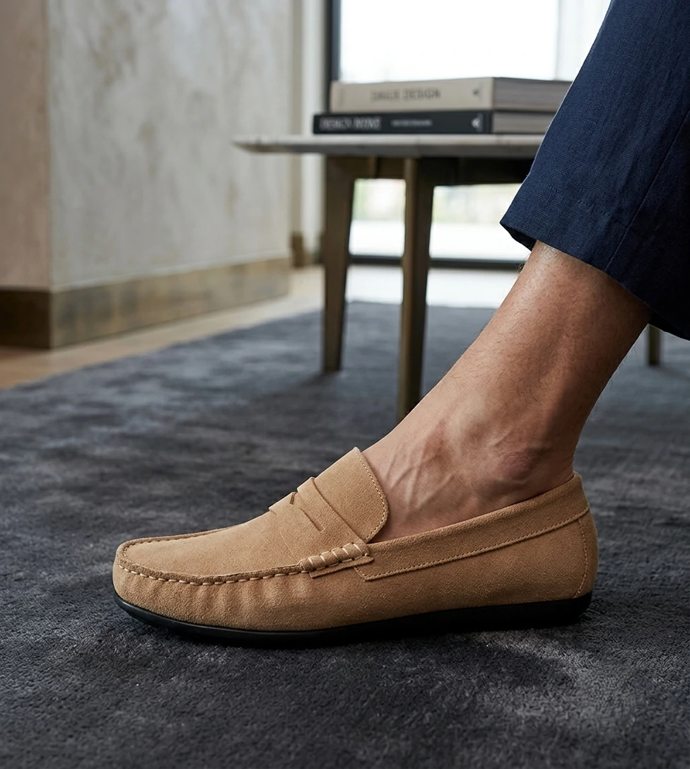 Mocassin homme daim Beige avec bande