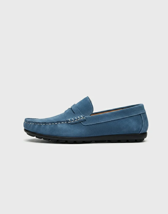 Mocassin homme daim avec bande bleu jean