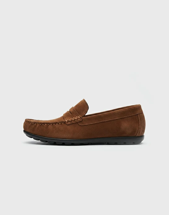 Mocassin homme daim avec bande marron