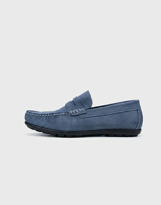 Mocassin homme daim bleu jean