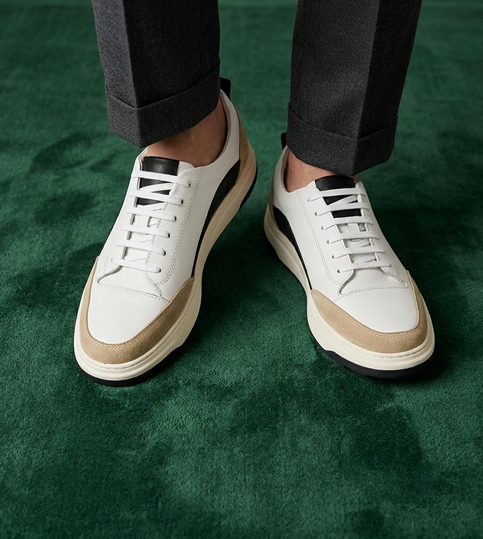 Espadrille homme cuir Blanc, noir & beige