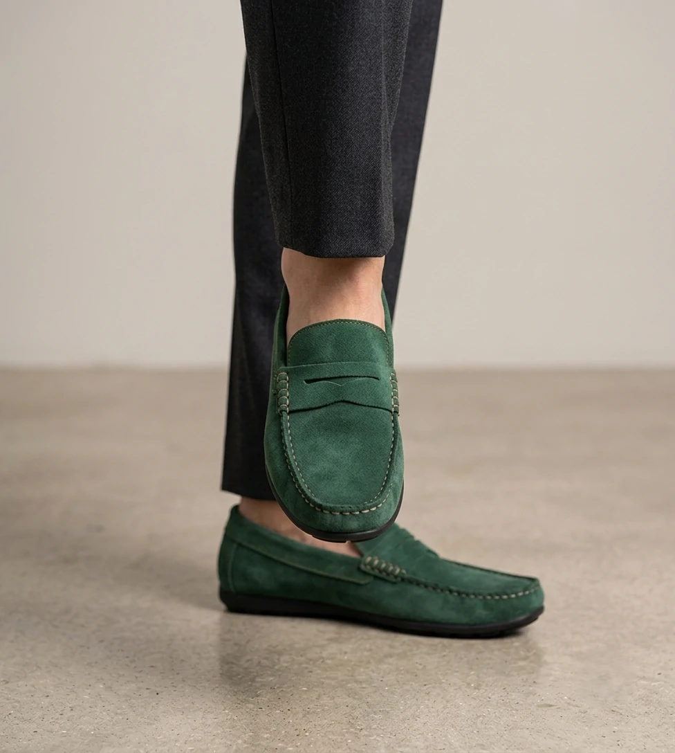 Mocassin homme daim Vert