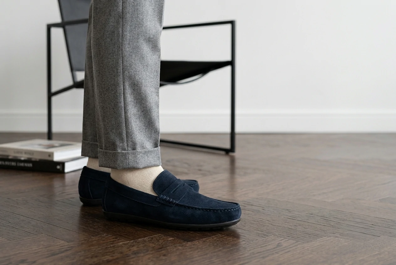 Mocassin en daim Bleu-Marine de Qualité Premium