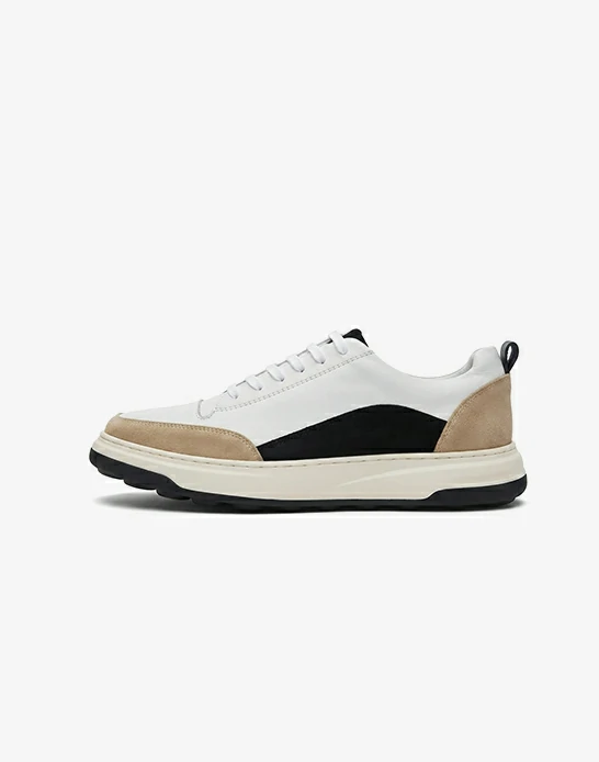 Espadrille homme cuir Blanc, noir & beige