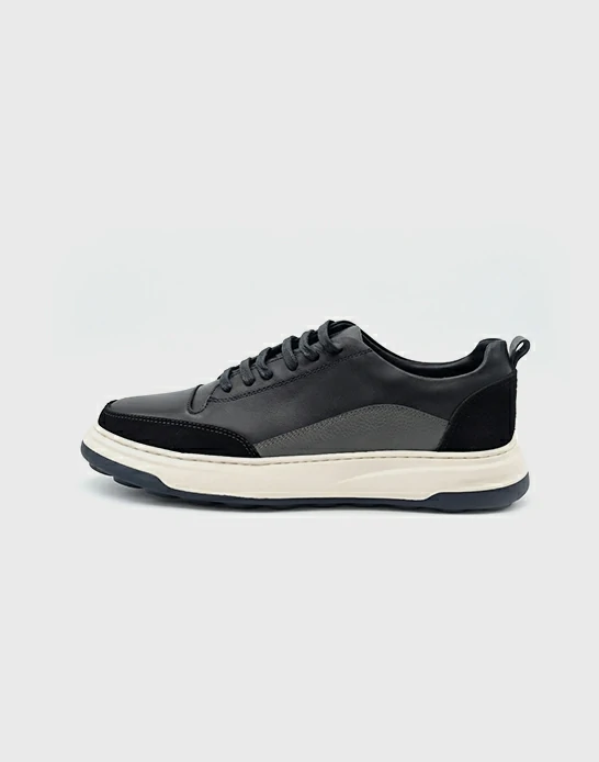 Espadrille homme cuir Noir et bande Gris
